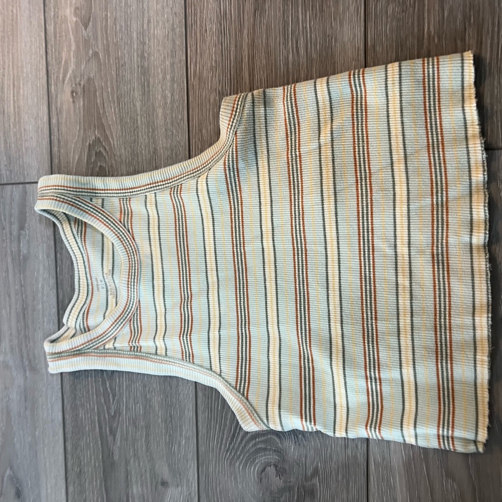 aerie Striped Ribbed Tank Top in Cream, Light Blue & Brown
